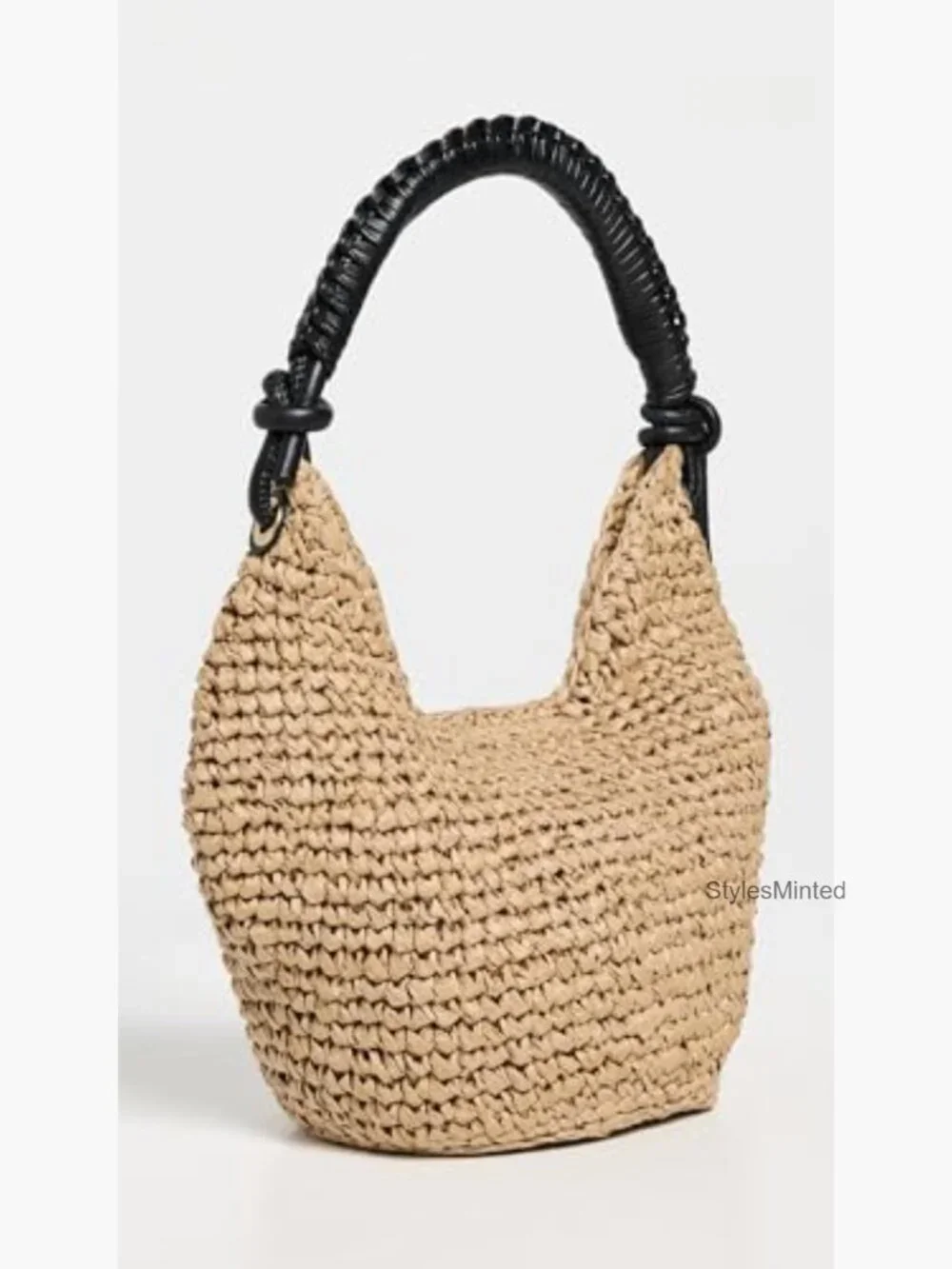 Woven Straw Mini Shoulder Pouch - Gold Tone Beads - Picture 5 of 7